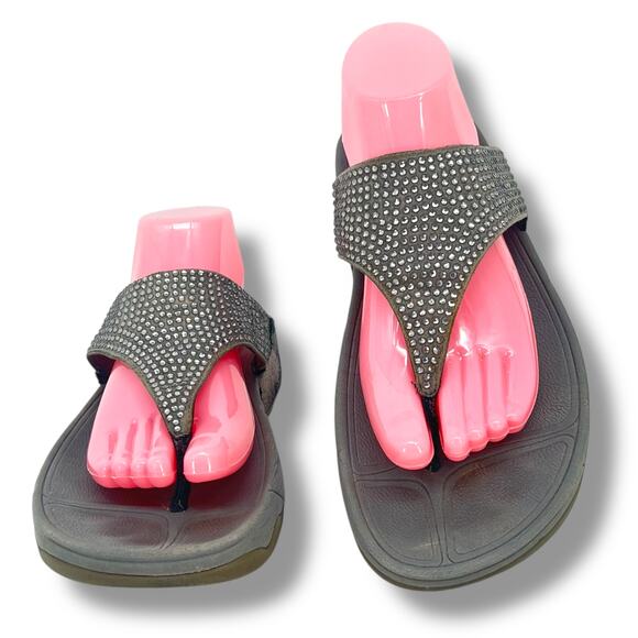 FIT FLOPS Rhinestone 1'' Platform Sandals 10  Bling Fitness Athleisure - Picture 1 of 9